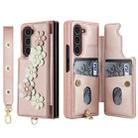 For Samsung Galaxy Z Fold5 Crossbody Flower Pattern Leather Phone Case(Rose Gold) - 2