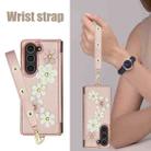 For Samsung Galaxy Z Fold5 Crossbody Flower Pattern Leather Phone Case(Rose Gold) - 3