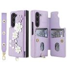 For Samsung Galaxy Z Fold5 Crossbody Flower Pattern Leather Phone Case(Purple) - 2
