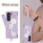 For Samsung Galaxy Z Fold5 Crossbody Flower Pattern Leather Phone Case(Purple) - 3
