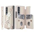 For Samsung Galaxy Z Fold4 Crossbody Flower Pattern Leather Phone Case(White) - 2