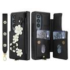 For Samsung Galaxy Z Fold4 Crossbody Flower Pattern Leather Phone Case(Black) - 2