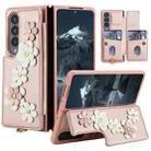 For Samsung Galaxy Z Fold4 Crossbody Flower Pattern Leather Phone Case(Rose Gold) - 1