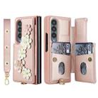 For Samsung Galaxy Z Fold4 Crossbody Flower Pattern Leather Phone Case(Rose Gold) - 2