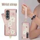 For Samsung Galaxy Z Fold4 Crossbody Flower Pattern Leather Phone Case(Rose Gold) - 3