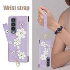 For Samsung Galaxy Z Fold4 Crossbody Flower Pattern Leather Phone Case(Purple) - 3
