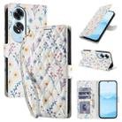 For OPPO A60 4G Flower Pattern Buckle Leather Phone Case with Lanyard(Blue Flowers) - 1