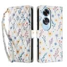 For OPPO A60 4G Flower Pattern Buckle Leather Phone Case with Lanyard(Blue Flowers) - 2