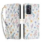 For OPPO A36 Flower Pattern Buckle Leather Phone Case with Lanyard(Blue Flowers) - 2