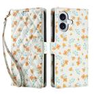 For iPhone 17 Flower Pattern Buckle Leather Phone Case with Lanyard(Orange Flowers) - 2