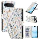 For iPhone 17 Air Flower Pattern Buckle Leather Phone Case with Lanyard(Blue Flowers) - 1