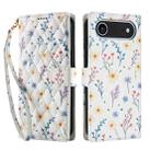 For iPhone 17 Air Flower Pattern Buckle Leather Phone Case with Lanyard(Blue Flowers) - 2
