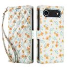 For iPhone 17 Air Flower Pattern Buckle Leather Phone Case with Lanyard(Orange Flowers) - 2