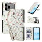For iPhone 17 Pro Flower Pattern Buckle Leather Phone Case with Lanyard(Pink Flowers) - 1