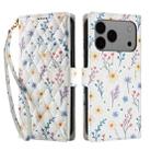 For iPhone 17 Pro Flower Pattern Buckle Leather Phone Case with Lanyard(Blue Flowers) - 2