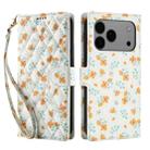 For iPhone 17 Pro Max Flower Pattern Buckle Leather Phone Case with Lanyard(Orange Flowers) - 2