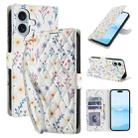 For iPhone 16 Flower Pattern Buckle Leather Phone Case with Lanyard(Blue Flowers) - 1