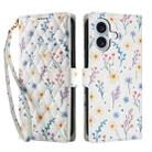 For iPhone 16 Flower Pattern Buckle Leather Phone Case with Lanyard(Blue Flowers) - 2