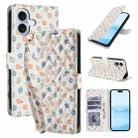 For iPhone 16 Flower Pattern Buckle Leather Phone Case with Lanyard(Florals) - 1