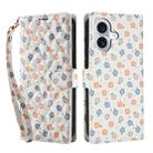 For iPhone 16 Flower Pattern Buckle Leather Phone Case with Lanyard(Florals) - 2