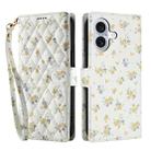 For iPhone 16 Flower Pattern Buckle Leather Phone Case with Lanyard(Yellow Flowers) - 2