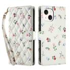 For iPhone 15 Plus / 14 Plus Flower Pattern Buckle Leather Phone Case with Lanyard(Pink Flowers) - 2