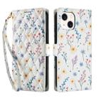 For iPhone 15 Plus / 14 Plus Flower Pattern Buckle Leather Phone Case with Lanyard(Blue Flowers) - 2