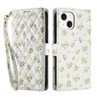For iPhone 15 Plus / 14 Plus Flower Pattern Buckle Leather Phone Case with Lanyard(Yellow Flowers) - 2