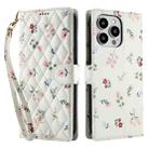 For iPhone 15 Pro Flower Pattern Buckle Leather Phone Case with Lanyard(Pink Flowers) - 2