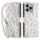 For iPhone 15 Pro Flower Pattern Buckle Leather Phone Case with Lanyard(Blue Flowers) - 2