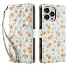 For iPhone 15 Pro Flower Pattern Buckle Leather Phone Case with Lanyard(Orange Flowers) - 2