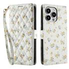 For iPhone 14 Pro Max Flower Pattern Buckle Leather Phone Case with Lanyard(Yellow Flowers) - 2