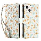 For iPhone 14 / 13 Flower Pattern Buckle Leather Phone Case with Lanyard(Orange Flowers) - 2