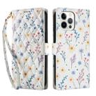 For iPhone 12 / 12 Pro Flower Pattern Buckle Leather Phone Case with Lanyard(Blue Flowers) - 2