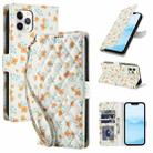 For iPhone 11 Pro Max Flower Pattern Buckle Leather Phone Case with Lanyard(Orange Flowers) - 1