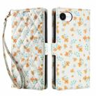 For iPhone 16e Flower Pattern Buckle Leather Phone Case with Lanyard(Orange Flowers) - 2