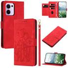 For OPPO Reno13 F 5G / 4G Tulips Embossed Leather Phone Case with Lanyard(Red) - 1
