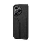 For Huawei Pura 80 Ultra 5G Denior D07 DV Elastic Card Slot PU Back Cover Phone Case(Black) - 1