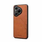 For Huawei Pura 80 Ultra 5G Denior D09 PU Dual Card Slot Back Cover Phone Case(Brown) - 1