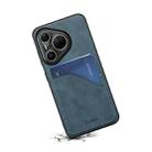 For Huawei Pura 80 Ultra 5G Denior D09 PU Dual Card Slot Back Cover Phone Case(Blue) - 3
