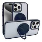 For iPhone 15 Pro Semi-Transparent 360 Rotation Holder MagSafe Phone Case(Black) - 1