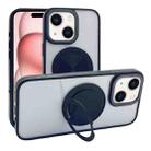 For iPhone 15 Semi-Transparent 360 Rotation Holder MagSafe Phone Case(Black) - 1
