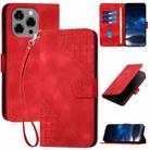 For Doogee Note 58 / Note 58 Pro Grid Butterfly Embossed Pattern Leather Phone Case with Lanyard(Red) - 1