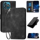 For Oukitel C53 Grid Butterfly Embossed Pattern Leather Phone Case with Lanyard(Black) - 1