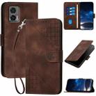 For Motorola Edge 30 Neo Grid Butterfly Embossed Pattern Leather Phone Case with Lanyard(Coffee) - 1