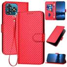 For Oukitel C53 YX0070 Carbon Fiber Buckle Leather Phone Case with Lanyard(Red) - 1