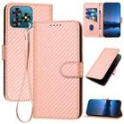 For Oukitel C53 YX0070 Carbon Fiber Buckle Leather Phone Case with Lanyard(Pink) - 1
