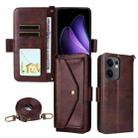 For OPPO Reno13 F 5G Multi-card Slots Crossbody Cowhide Leather Phone Case(Brown) - 1