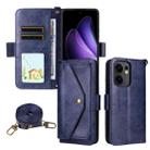 For OPPO Reno13 F 5G Multi-card Slots Crossbody Cowhide Leather Phone Case(Blue) - 1