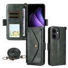 For OPPO Reno13 F 5G Multi-card Slots Crossbody Cowhide Leather Phone Case(Green) - 1